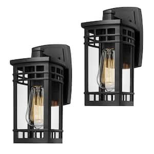 JAZAVA 1-Light Black Outdoor Lantern Wall Light Sconce With Seeded ...