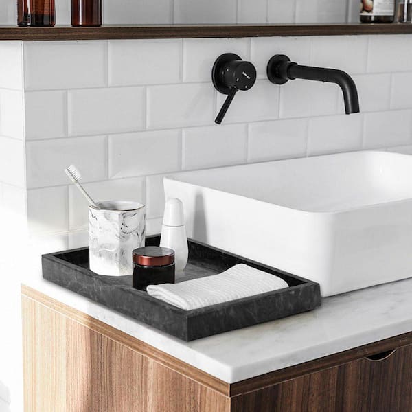 Marble Bathroom Tray Black 12 in. x 8 in. Stone Natural Decorative