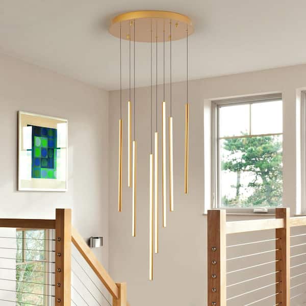 EDISLIVE Neculina 8-Light 70-Watt Integrated LED Minimalistic Gold Kitchen Island Pendant Adjustable Chandelier