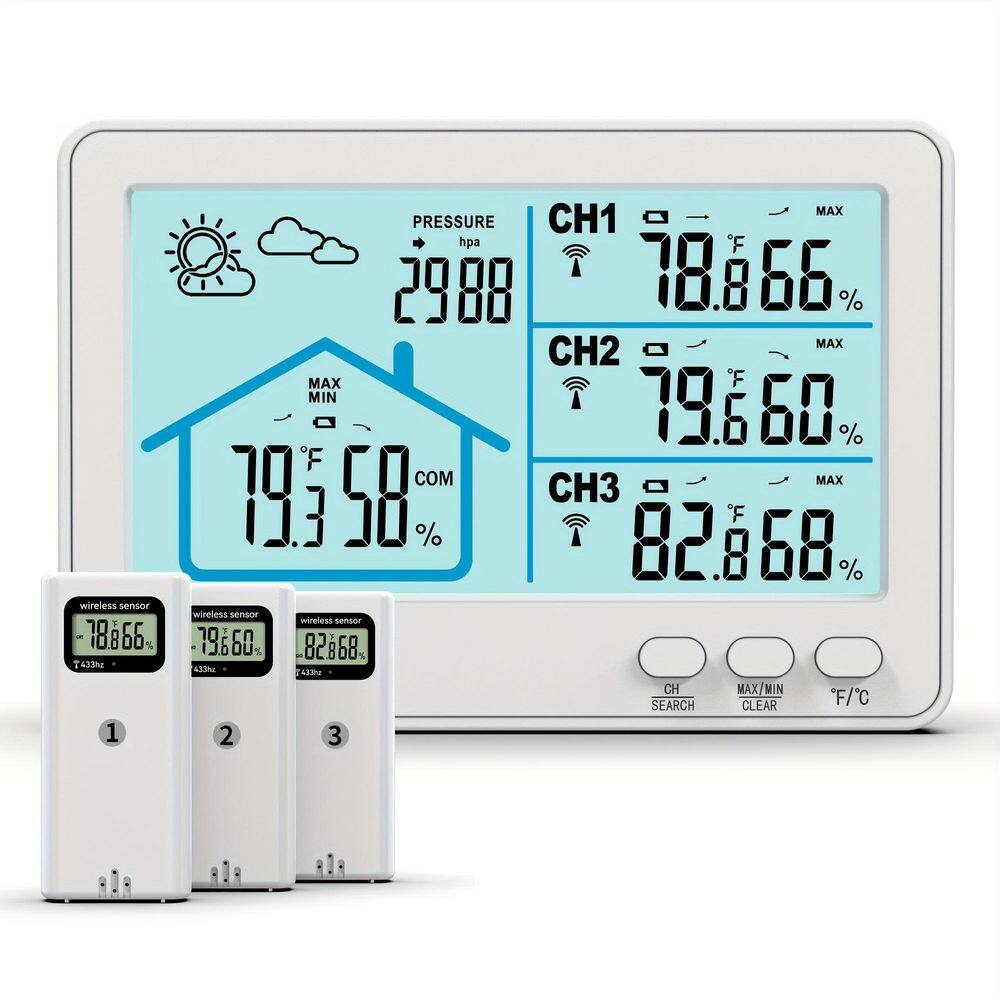 5.2 in. Home Weather Station with 3-Remote Sensors, Adjustable Temperature and Humidity, White price history on PriceWatchPro
