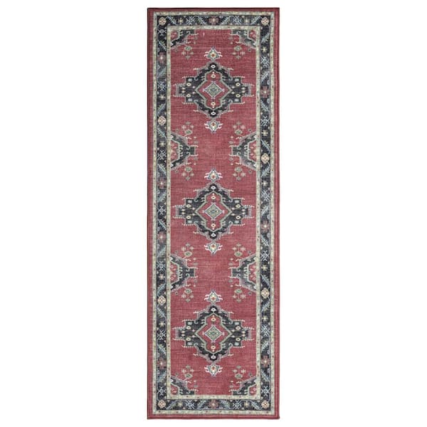 Concord Global Trading Eden Collection Heriz Medallion Red 3 ft. x 9 ft. Machine Washable Traditional Indoor Area Rug