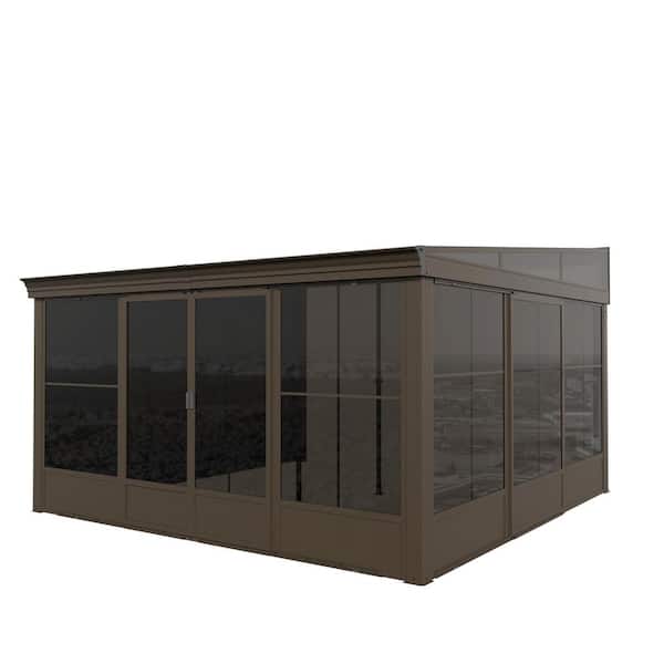 12 ft. x 14 ft. Wall Mounted Sunroom, All-Season Solarium with Detachable Windows & Lockable Sliding Door