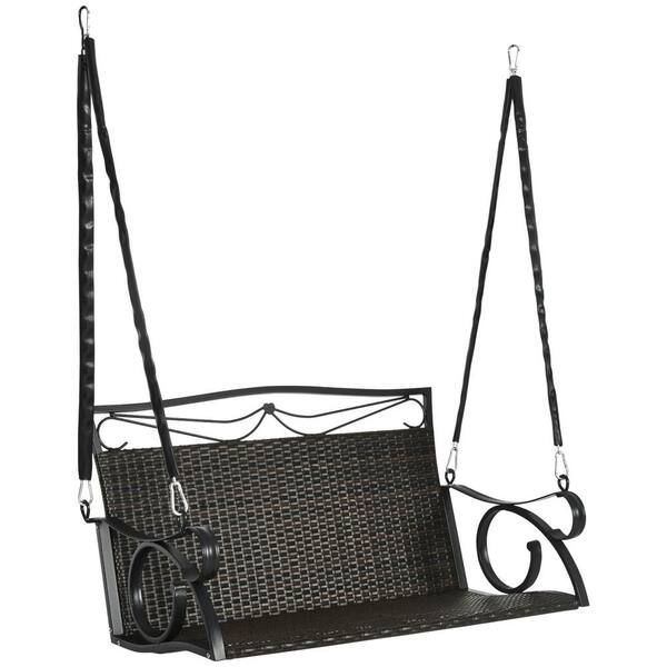 Outsunny 2Person Wicker Porch Swing with Steel Chains 867143V00MB The Home Depot
