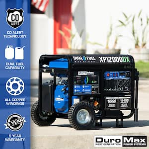 12,000/9,500-Watt 457 cc Electric Start Dual Fuel Gas Propane Portable Home Power Back Up Generator with CO Alert