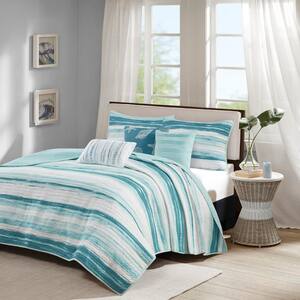 Anchorage 6-Piece Aqua Microfiber Full/Queen Quilt Set