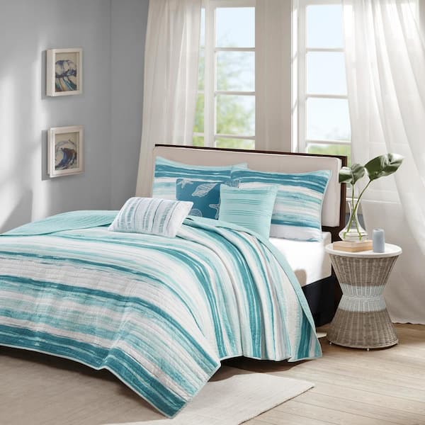 Anchorage 6-Piece Aqua Microfiber Full/Queen Quilt Set