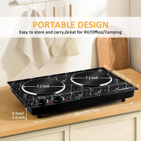 Elexnux 2-Burner 7.1 in. Black Electric Hot Plate with