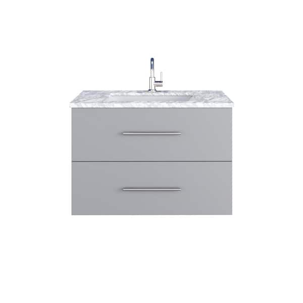 VOLPA USA AMERICAN CRAFTED VANITIES Napa 36 W x 22 D x 21.75 H Single Sink Bath VanityWall Mounted in Gray with White Carrera Marble Countertop