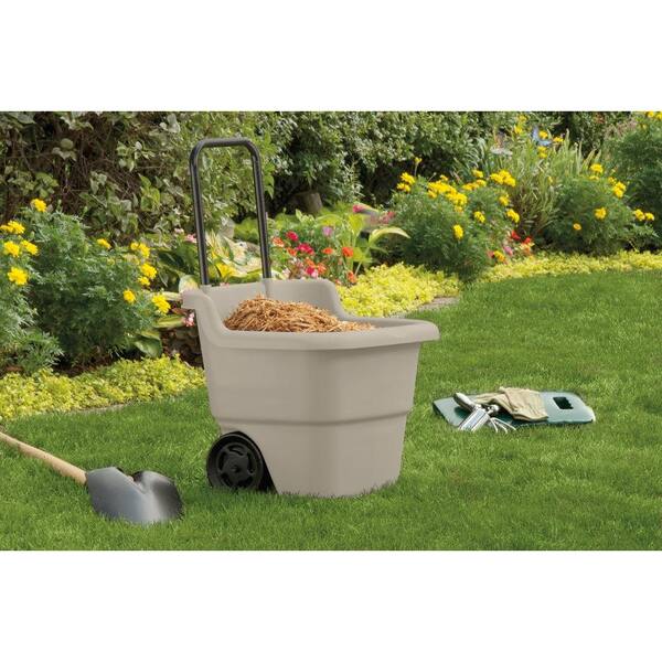 Taupe 3 Pack Suncast 15 Gallon Poly Multipurpose Rolling Lawn and Garden Cart 