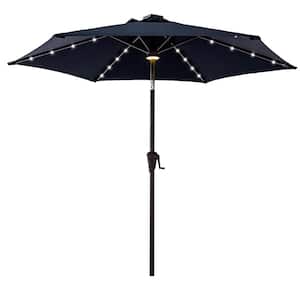 7-1/2 ft. Steel Market Solar Tilt Patio Umbrella with LED Lights in Navy Blue Solution Dyed Polyester