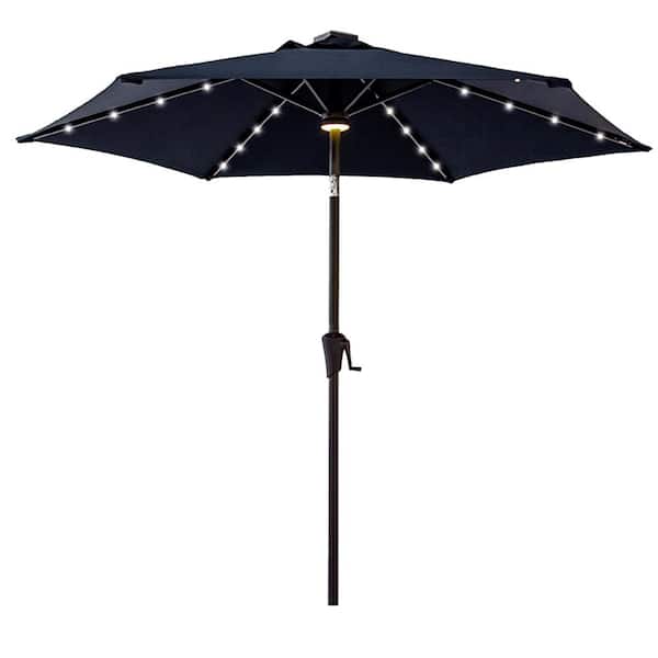 C-Hopetree 7-1/2 ft. Steel Market Solar Tilt Patio Umbrella with LED Lights in Navy Blue Solution Dyed Polyester