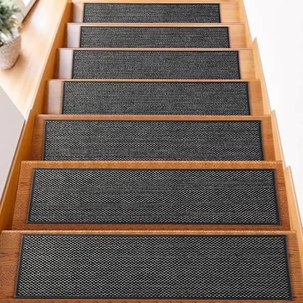 15 Pack 8"X30" Indoor Carpet Stair Treads for Wood Stairs - Black & Snow Spots, Washable