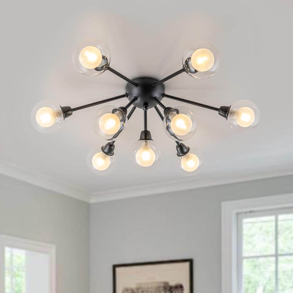 HUOKU Luna 9-Light 27.6 in. Sputnik Ceiling Light Modern Black