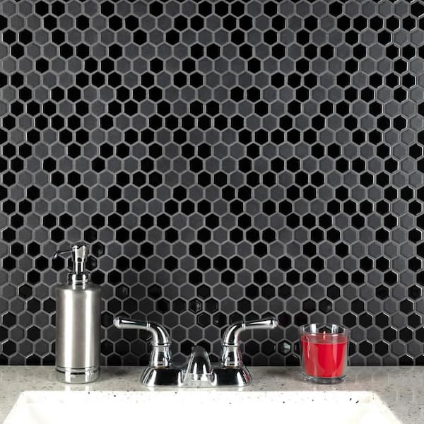 Citi Hex Black 10-1/4 in. x 11-7/8 in. Porcelain Mosaic Tile (8.6 sq. ft./Case)