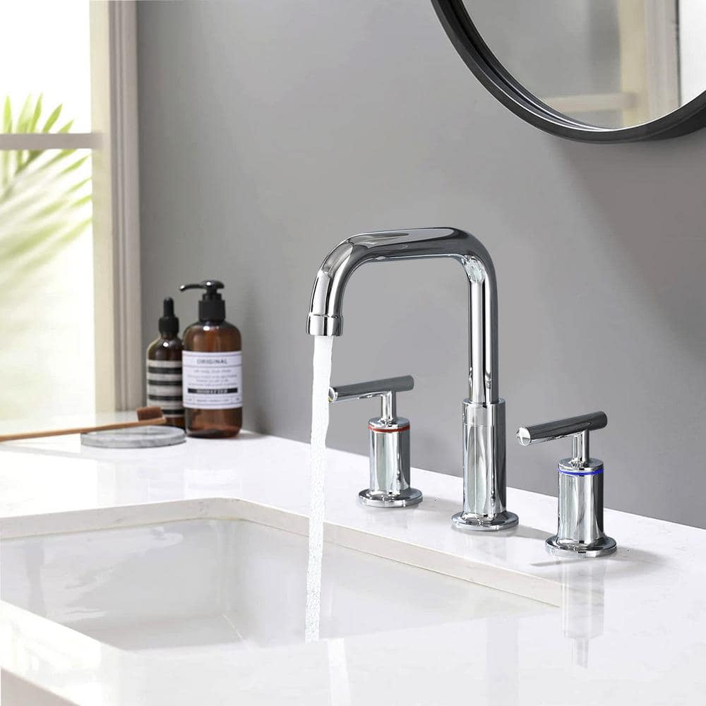 Double Handle Standard Kitchen Faucet with Pop Up Drain, Brass Bathroom Fau