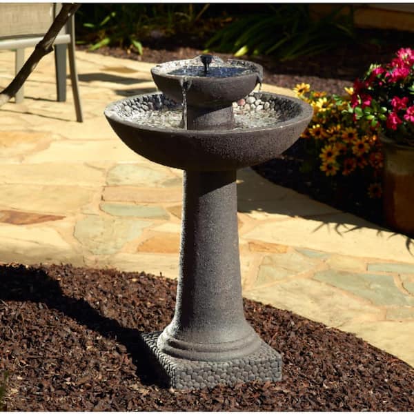 Riverstone Forest Brown Resin 2-Tiered IntelliSOLAR Fountain with Remote