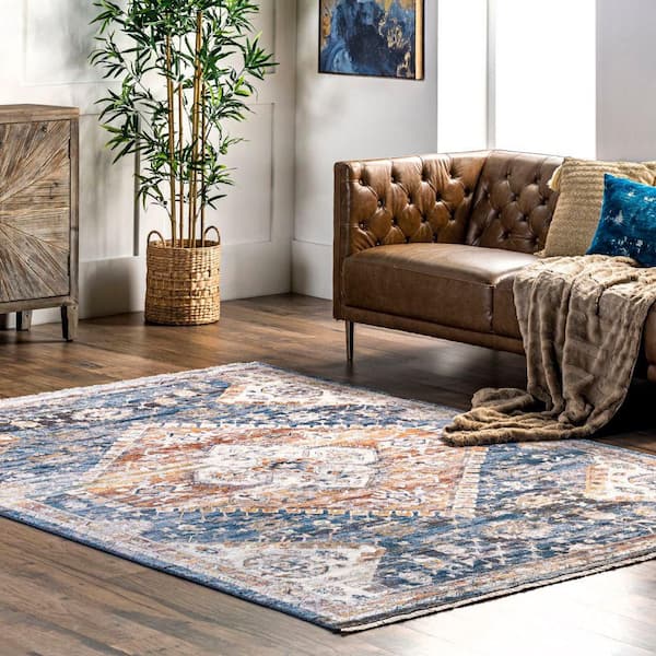 3 ft. x 5 ft. Blue Joline Faded Medallion Indoor Area Rug
