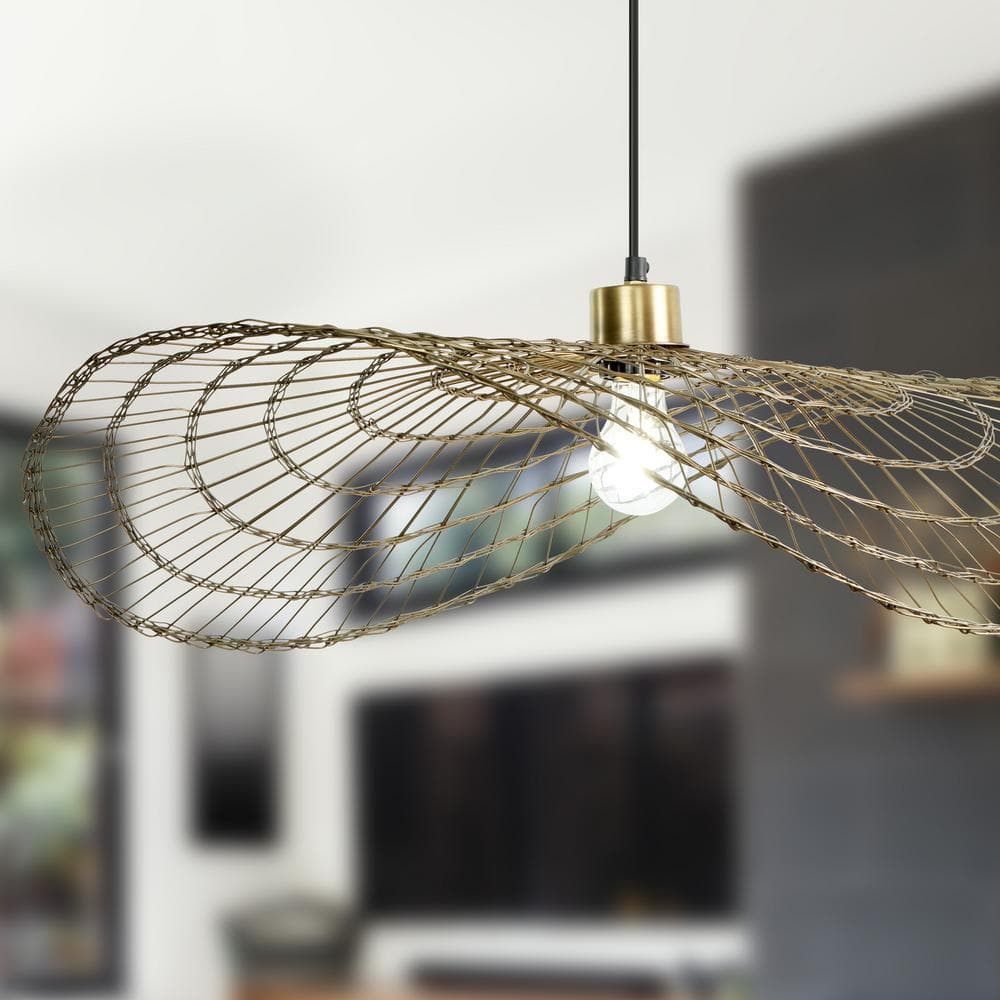 Emma 40-Watt 1-Light Brass Cage Pendant Light with Metal Shade price history on PriceWatchPro