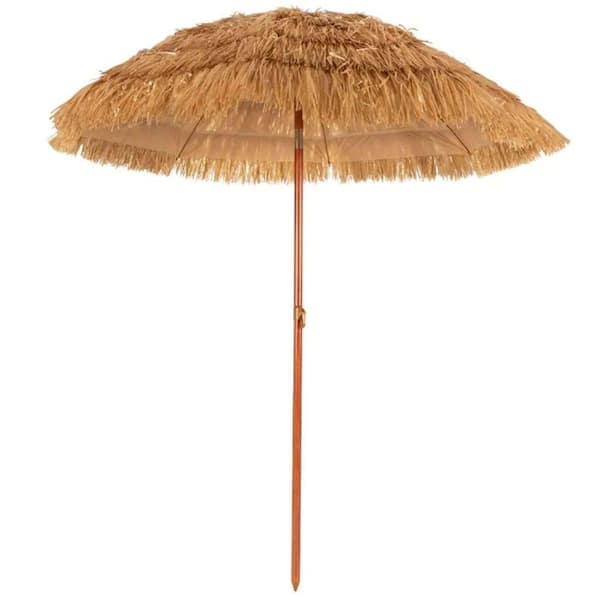 6.5 ft. Patio Umbrella-Adjustable Tilting, Portable Thatched Shade for Sand and Garden