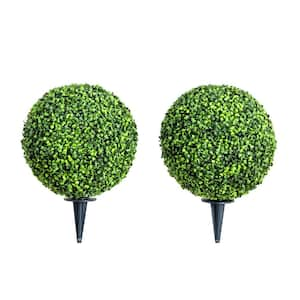 14 in. Artificial Boxwood Ball Topiary with Integrated Ground Stake UV resistant (Indoor/Outdoor) - (Set of 2)