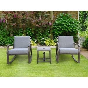 3-Piece Metal Square 18 in. H Rocker Outdoor Bistro Set with Gray Cushion