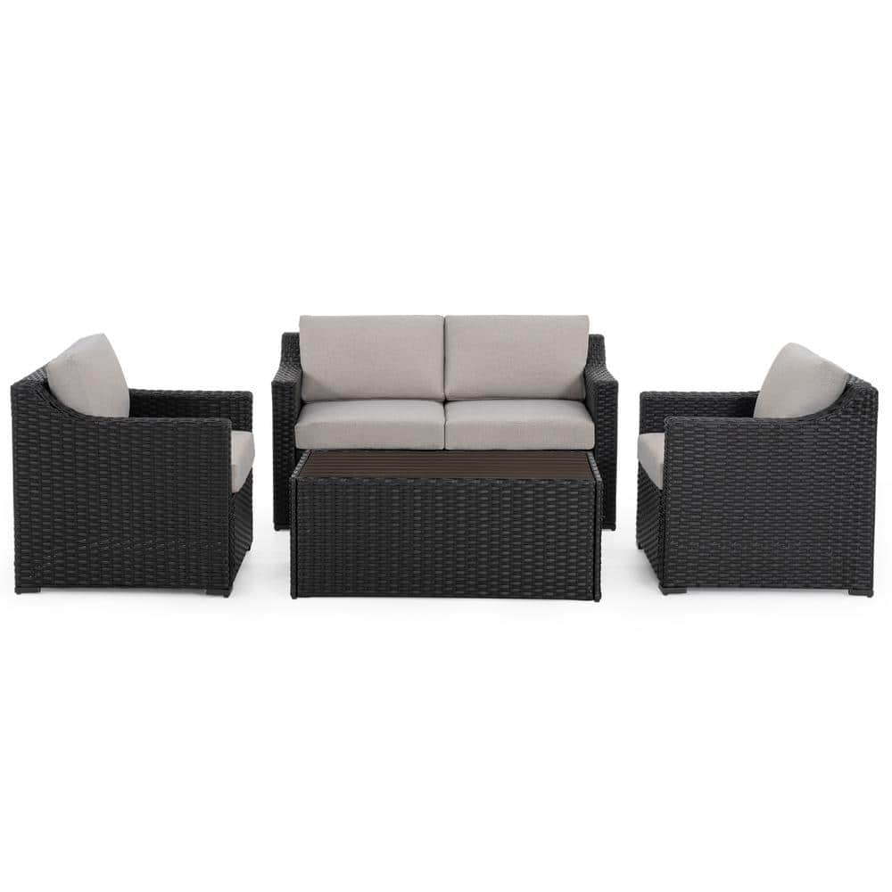 ChillPavilion 4 Piece Wicker Patio Conversation Set With Gray Cushions   Patio Conversation Sets Cp Sf4 Zg Hd5 64 1000 