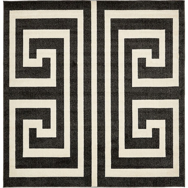 Unique Loom Athens Greek Key Black 8' 0 x 8' 0 Square Rug 3137303 - The ...