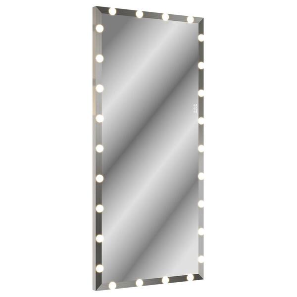Silver 32 in. W x 72 in. H Hollywood Rectangle Full-Length LED Floor Mirror with 3 Light Modes, Wall/Standing Mount