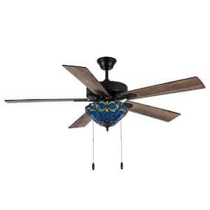 Seraphina 52 in. Blue Stained Glass Ceiling Mounted Indoor Ceiling Fan with Dimmable Light Kit and Remote Control