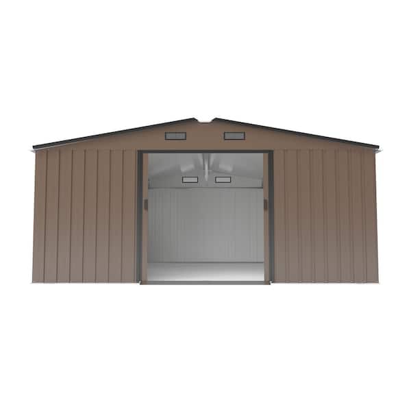 10 ft. W x 12 ft. D Brown Metal Garden Tool Shed with 2 Windows (120 sq. ft. )