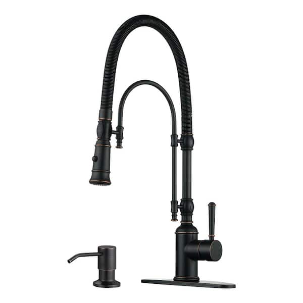 AVITAS Single Handle Pull Down Sprayer Kitchen Faucet Solid Brass with Soap Dispenser in Oil Rubbed Bronze