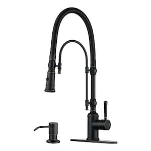 Single Handle Pull Down Sprayer Kitchen Faucet Solid Brass with Soap Dispenser in Oil Rubbed Bronze