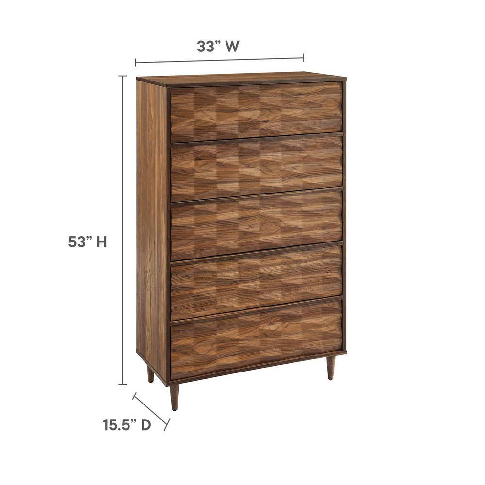 Walnut 5-Drawer Chest with Grooved Wave Design