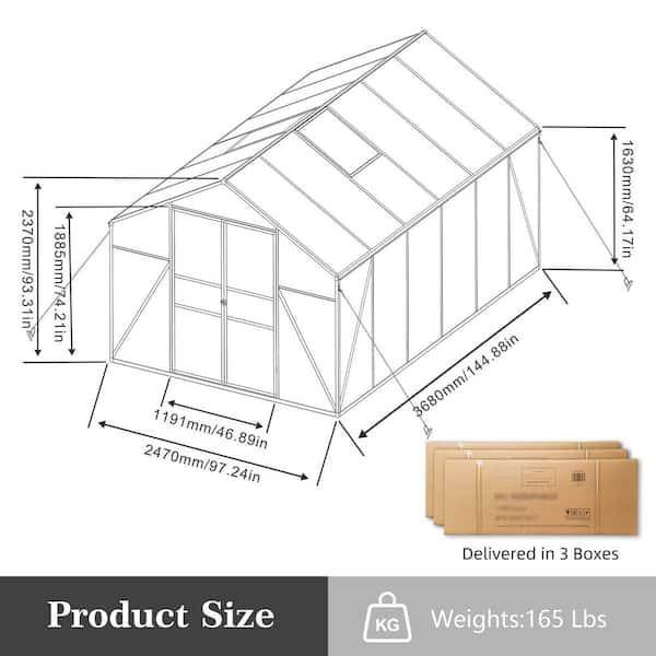 8 ft. x 12 ft. Aluminum Frame Greenhouse Polycarbonate Greenhouse Heavy Duty Walk-in Greenhouses