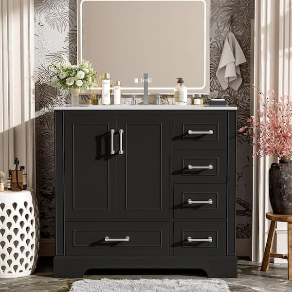 Boosicavelly 36 in. W x 18 in. D x 34 in. H Single Sink Freestanding Bath Vanity in Black with White Ceramic Top