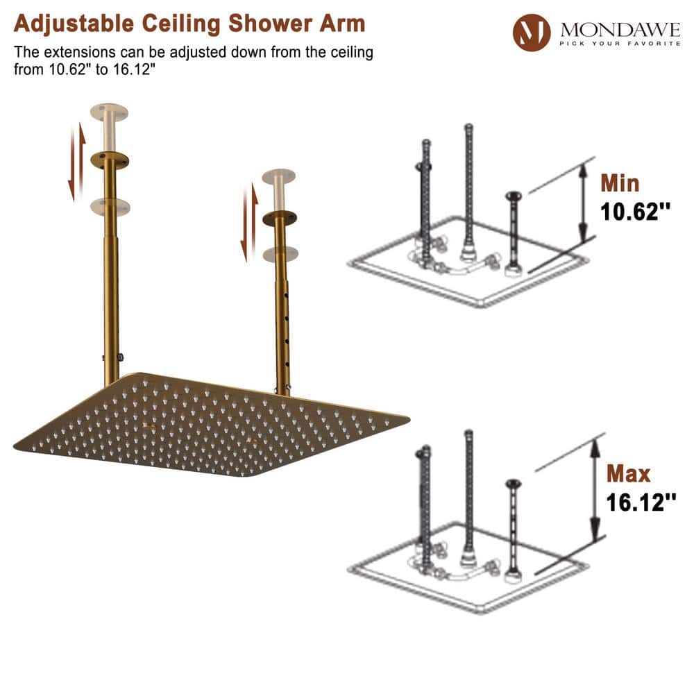Luxurious Brushed Gold Dual Ceiling Mount Shower System