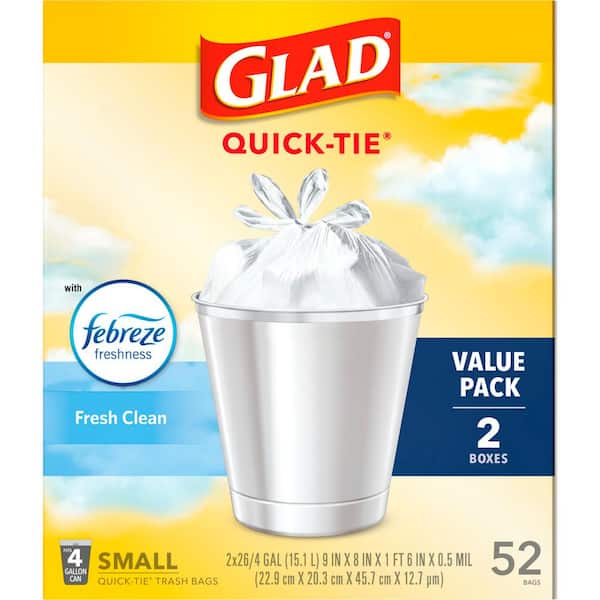 Glad OdorShield Small Trash Bags, Febreze Fresh Clean, 4 Gal, 26 Ct  (Package May Vary)