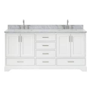 Stafford 73 in. W x 22 in. D x 35.25 in. H Double Sink Freestanding Bath Vanity in White with Carrara White Marble Top