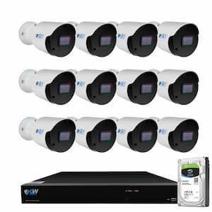 16-Channel 8MP 4K NVR 4TB Security Camera System with 12 Wired IP POE Cameras Bullet Fixed Lens, Artificial Intelligence