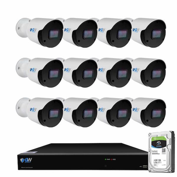 GW Security 16-Channel 8MP 4K NVR 4TB Security Camera System with 12 Wired IP POE Cameras Bullet Fixed Lens, Artificial Intelligence