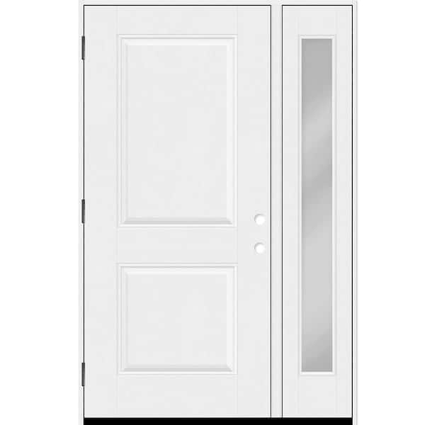 Steves & Sons Regency 53 in. x 80 in. 2P Squaretop RHOS Unfinished White Mahogany Fiberglass Prehung Front Door w/Clear14in. SL 6-9/16