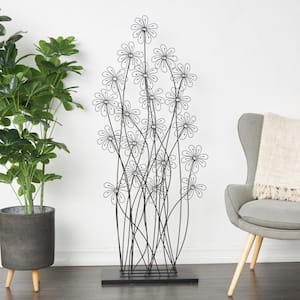 60 in. Black Metal Tall Floral Sculpture with Crystal Embellishments