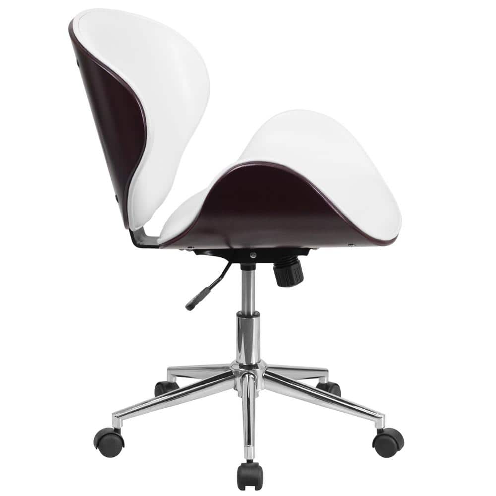 Mahogany and White Leather Mid-Back Swivel Office Chair