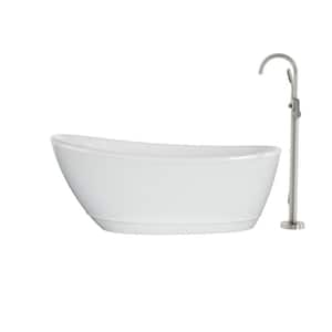 Johanna 59 in. x 30 in. Acrylic Flatbottom Freestanding Soaking Bathtub in White with Brushed Nickel Tub Filler