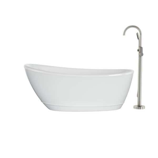 JACUZZI Johanna 59 in. x 30 in. Acrylic Flatbottom Freestanding Soaking Bathtub in White with Brushed Nickel Tub Filler