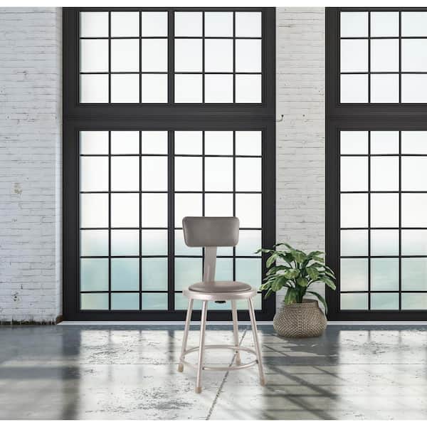 18 in. Heavy Duty Grey Vinyl Padded Steel Stool with Backrest (2-Pack)