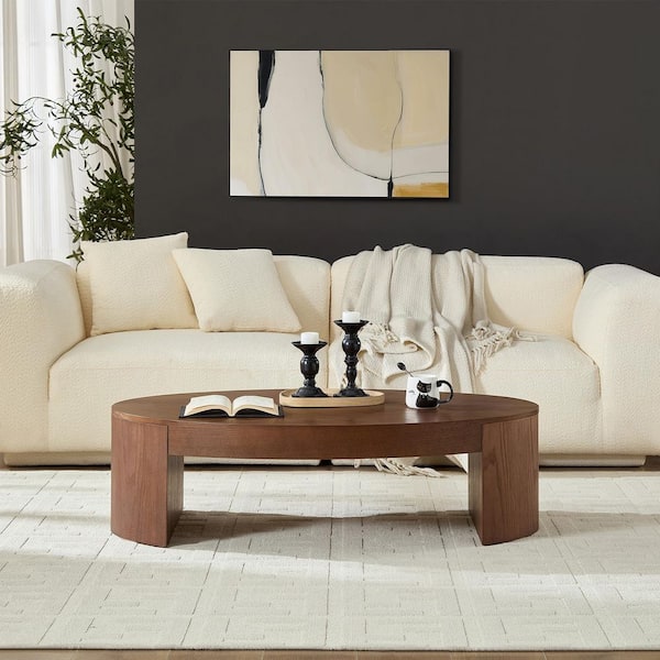 Wapaheo 47.24 in. Walnut Oval Wood Coffee Table, Center Table for Living Room