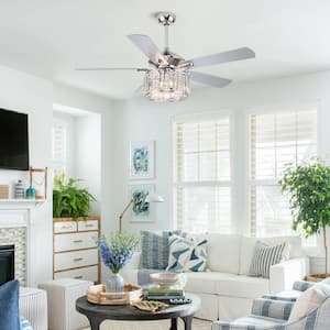 Shellie 52 in. Modern Downrod Mount Chrome Crystal Ceiling Fan with Remote Control and Light Kit