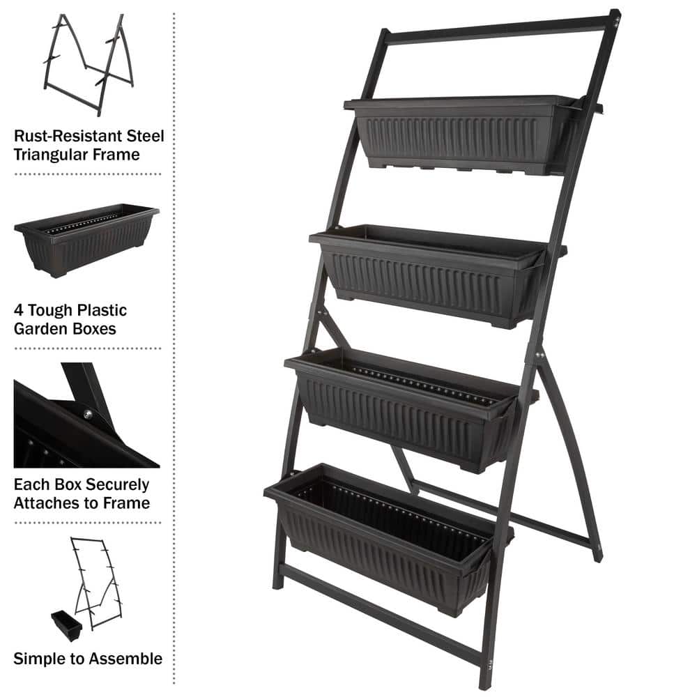 Black 4-Tier Vertical Outdoor Garden Planter