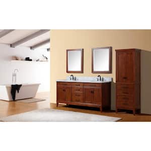 Madison 73 in. W x 22 in. D x 35 in. H Vanity in Tobacco with Marble Vanity Top in Carrera White and White Basins